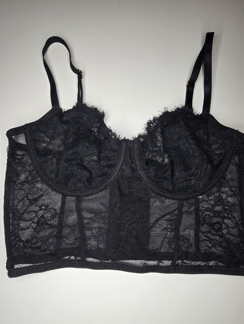 INC International Concepts Black Lace Mesh Bustier Longline Bra M NWOT